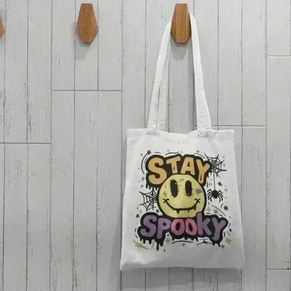 Stay Spooky Halloween Canvas Tote Bag – Reusable Eco-Friendly Shopping B… - Picture 3 of 3